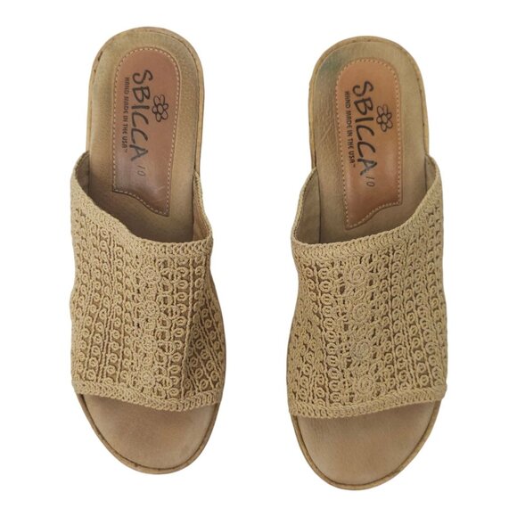 Sbicca Platform Wedge Slide Sandal 10 Espadrille Casual Slip On Tan Natural - Picture 7 of 16